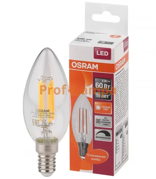 Светодиодная лампа OSRAM E14 LED DIM SUPERSTAR CLASSIC B 60 FIL CL 5W/827 B35 2700K