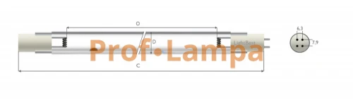 Лампа LightBest GPHHVA 1790T12L/4P 800W 8.0A (аналог TUV 800W XPT, P-38800P)
